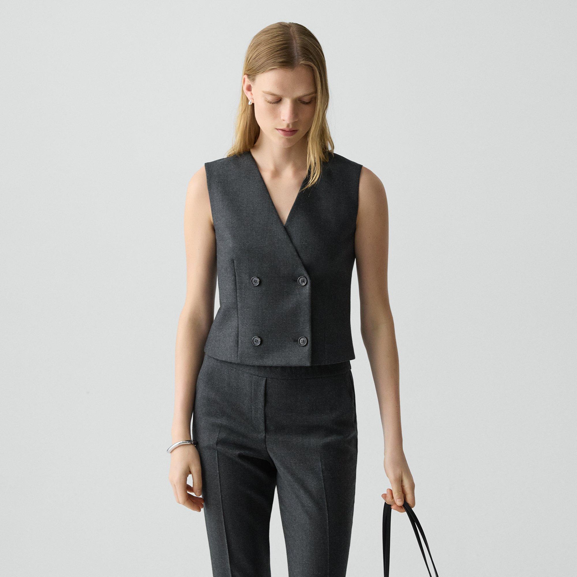 Theory Official Site | Shrunken Double-Breasted Vest in Sleek Flannel