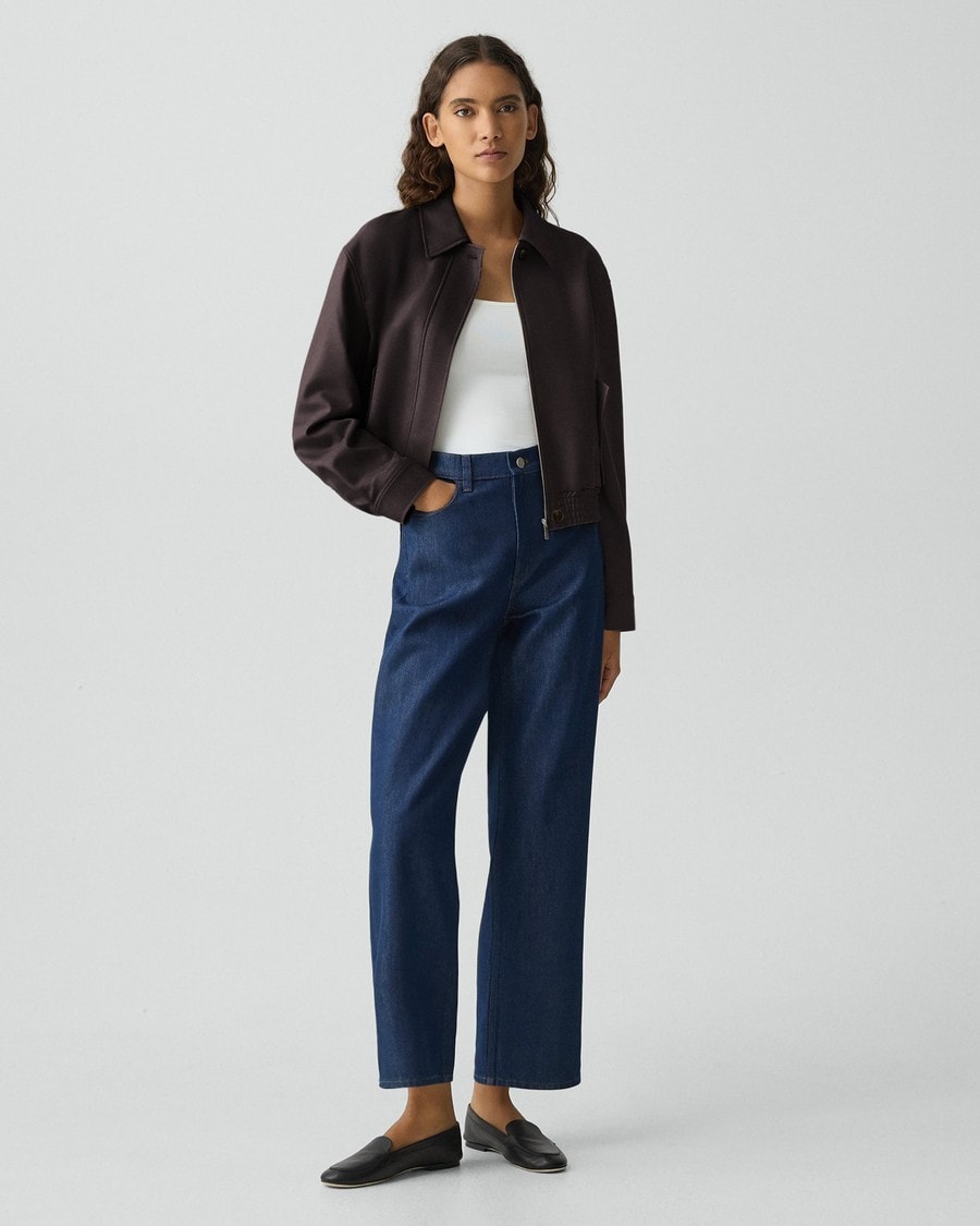 Theory Official Site | Cropped Track Jacket in Wool-Blend Flannel