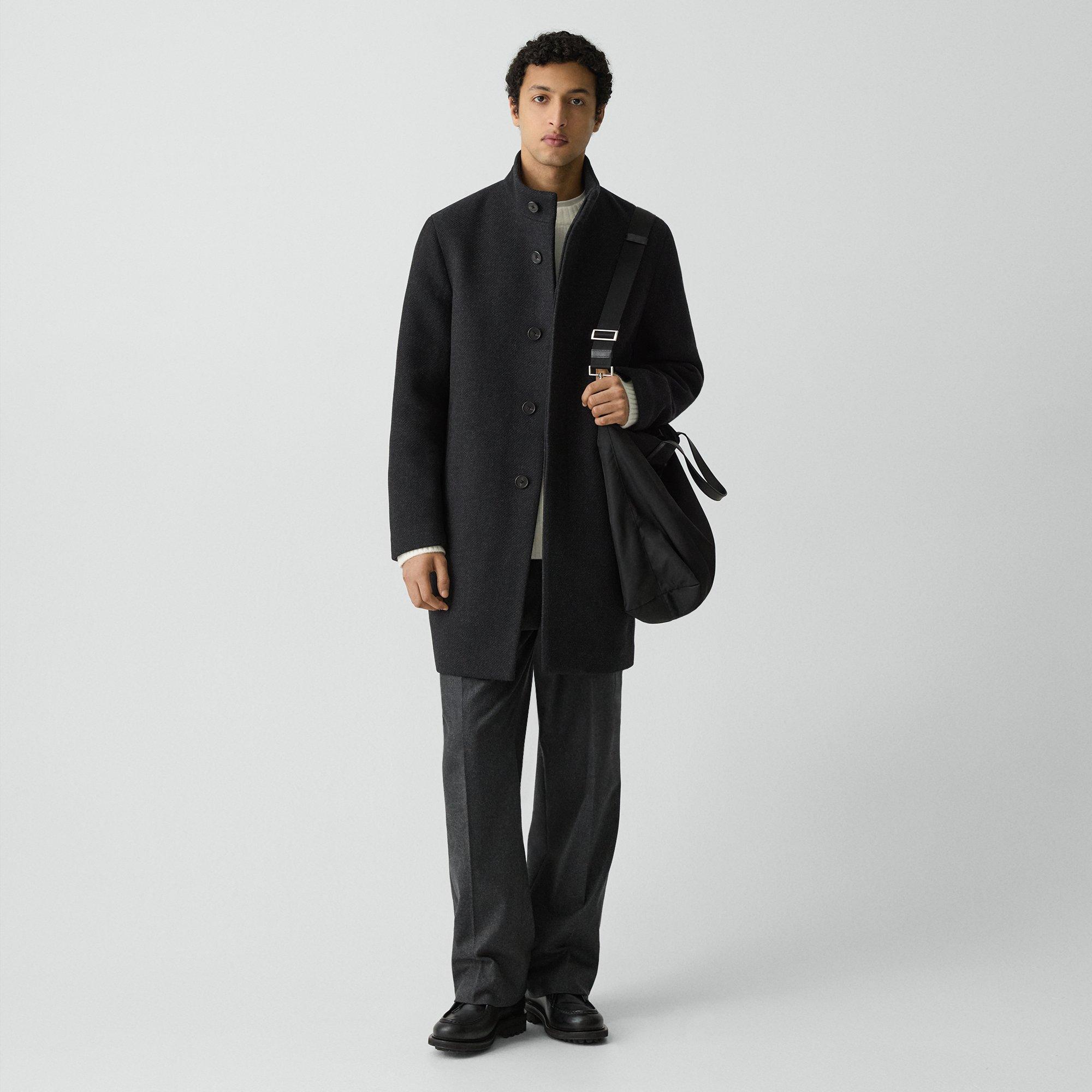 Men's Textured Melton Coat in Charcoal Melange | Theory