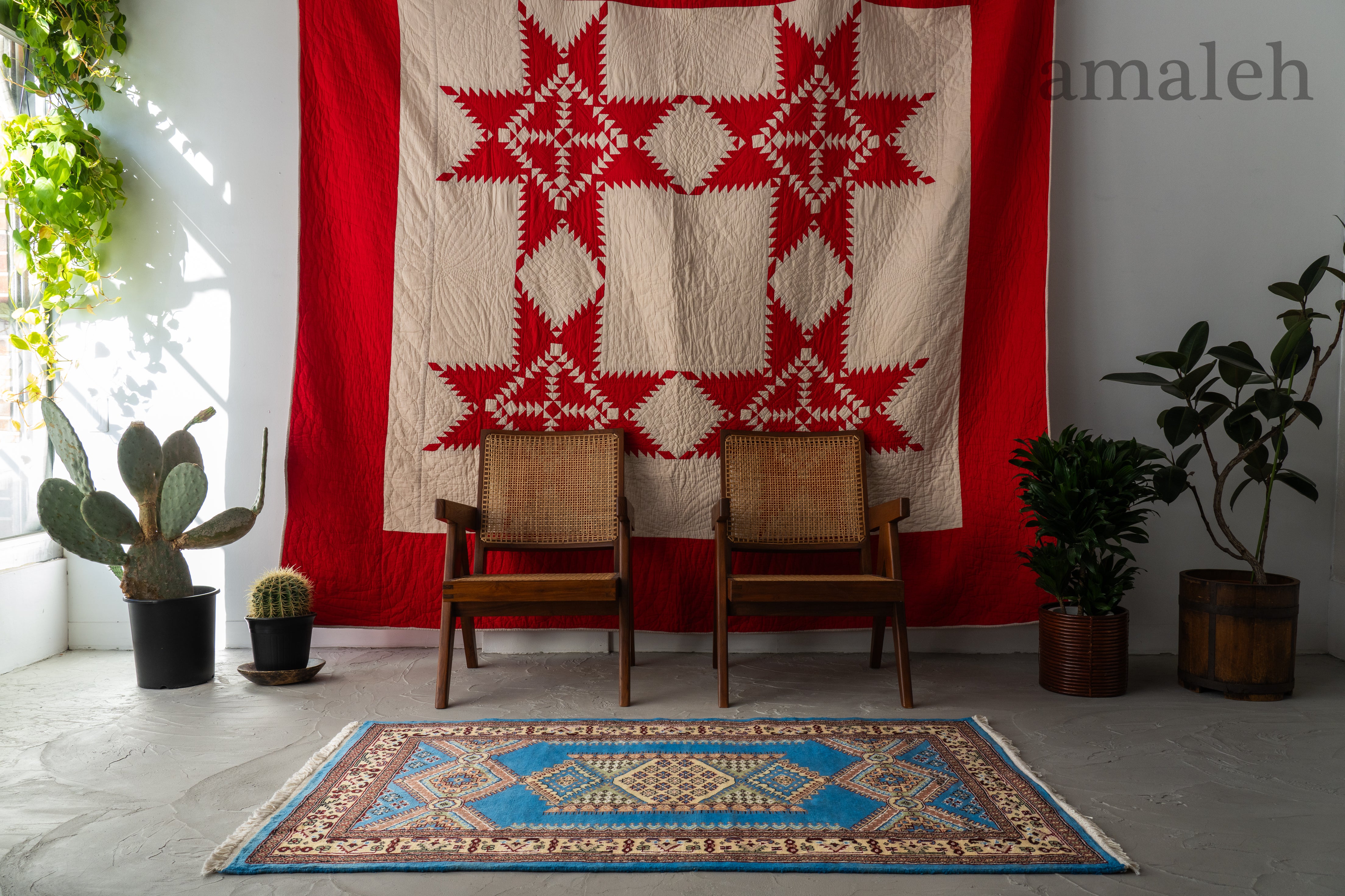 ヴィンテージラグ トライバルラグ パキスタン産（113×78cm）青