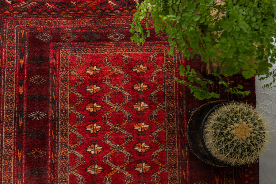 アフガニスタン産 1980年代 トルクメンラグ】手織り絨毯-ヴィンテージ