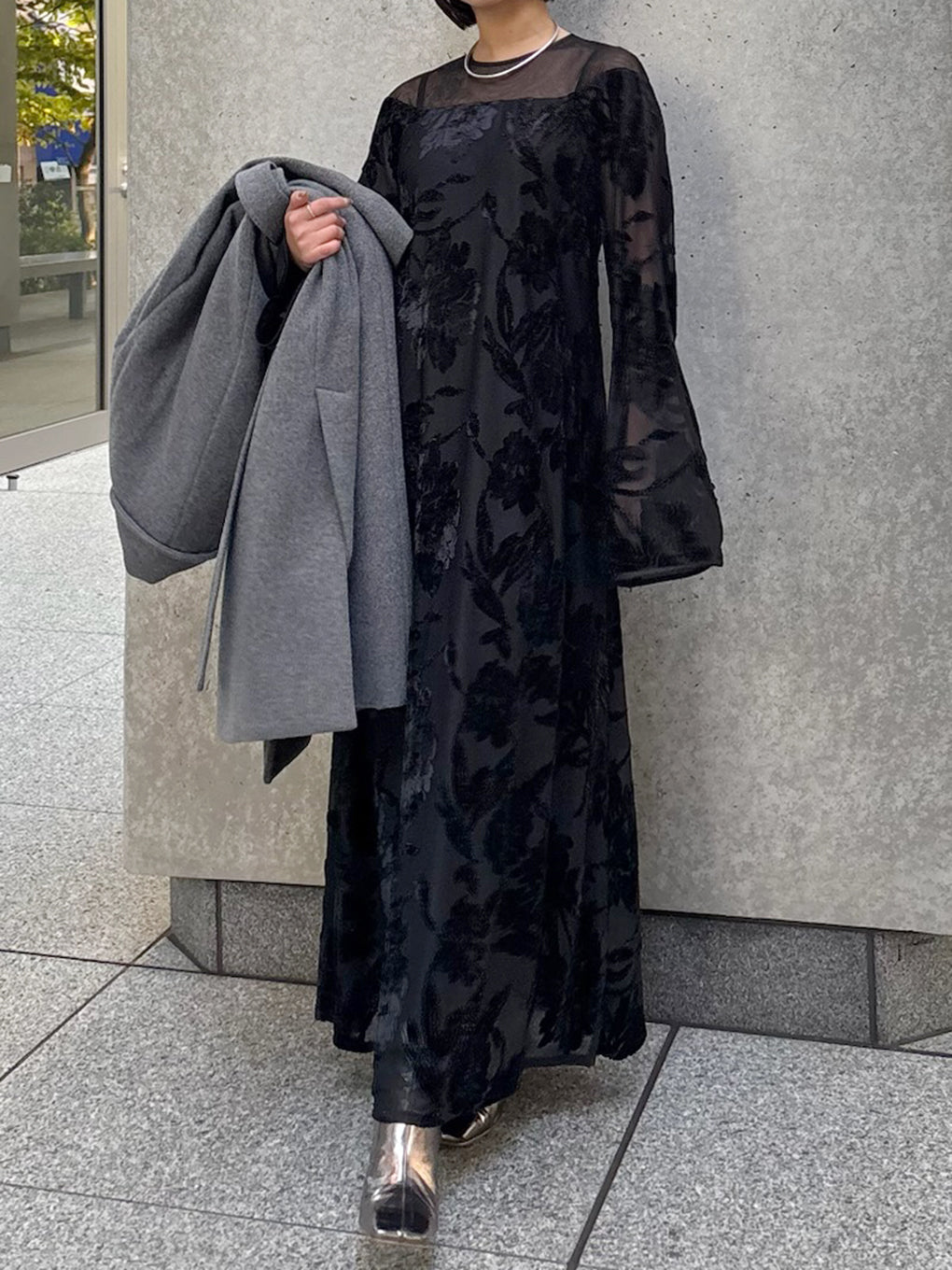 SHEER JACQUARD A LINE DRESS