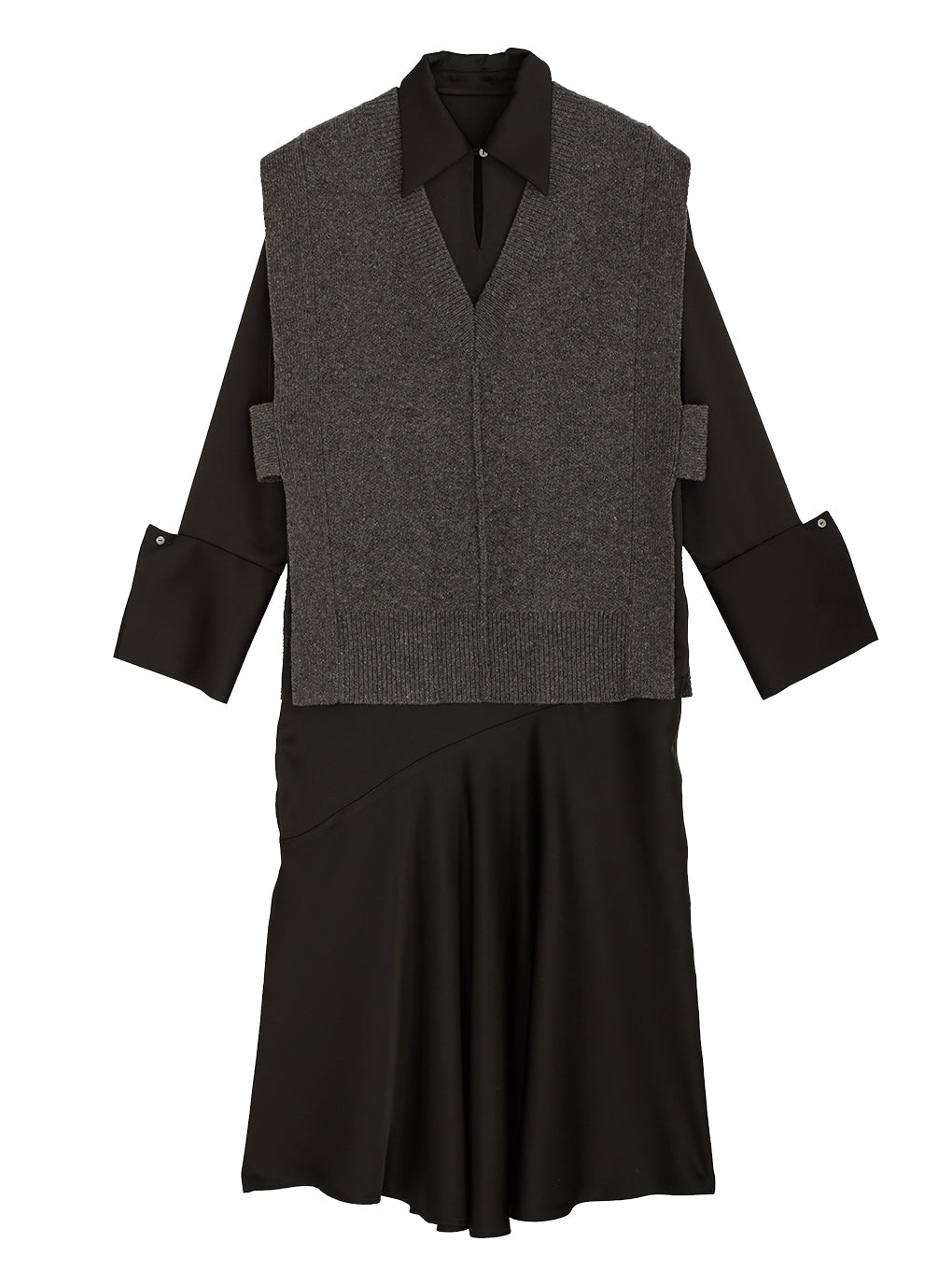 KNIT VEST SET SATIN DRESS