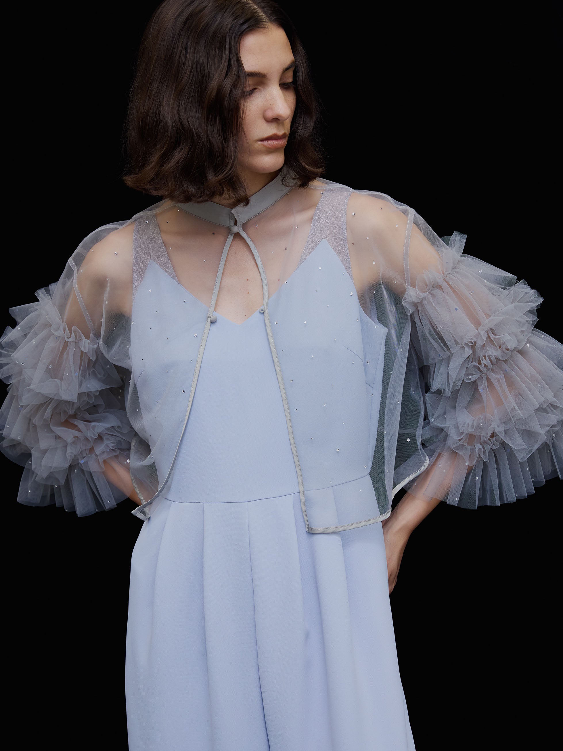 2WAY BIJOU RUFFLE TOP SET ROMPERS