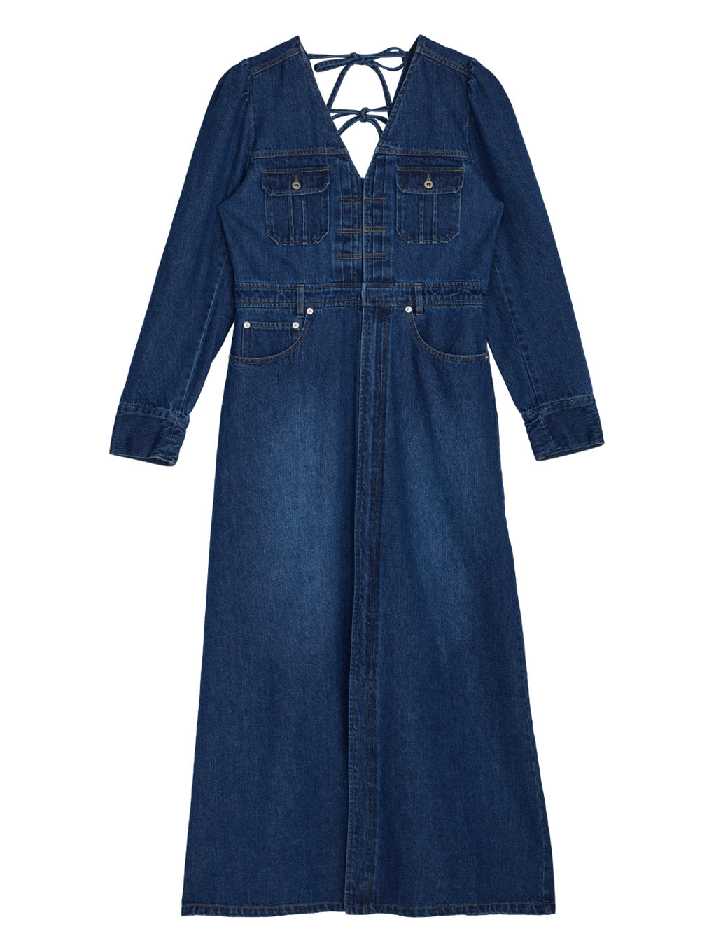 ADORABLE BACK RIBBON DENIM DRESS