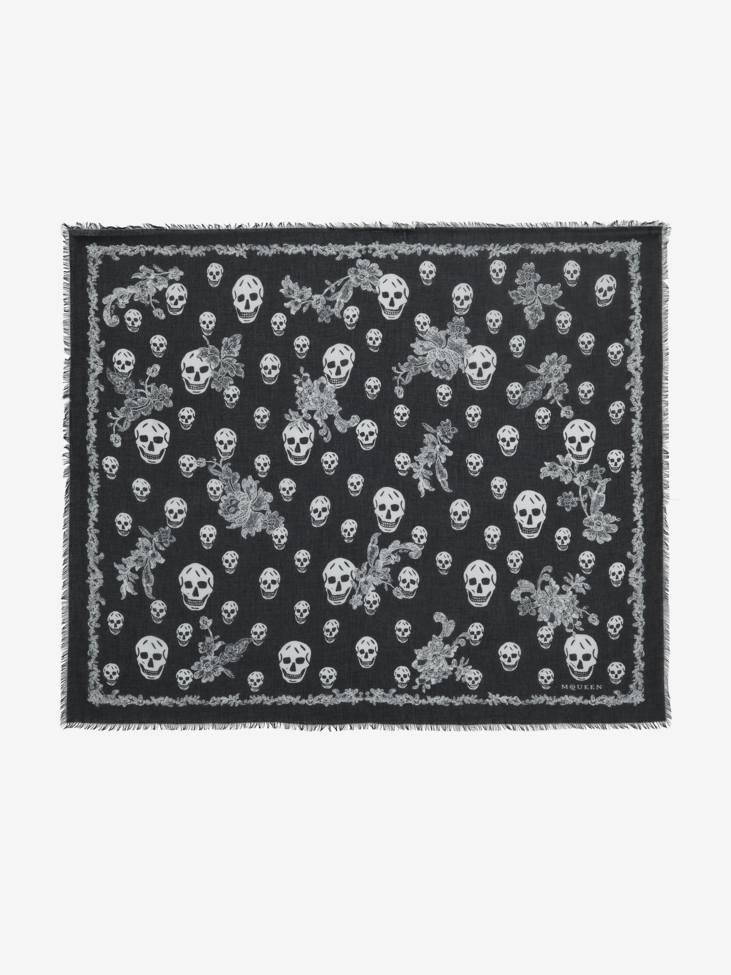 Lace Ribcage Skull Foulard in Black/Ivory | McQueen US