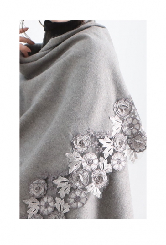 レディース 大人 上品 繊細な花刺繍レースの上質ストール mode-7378