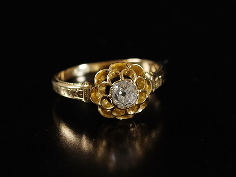 アンティークソリテール オールドマインカットダイヤモンドリング