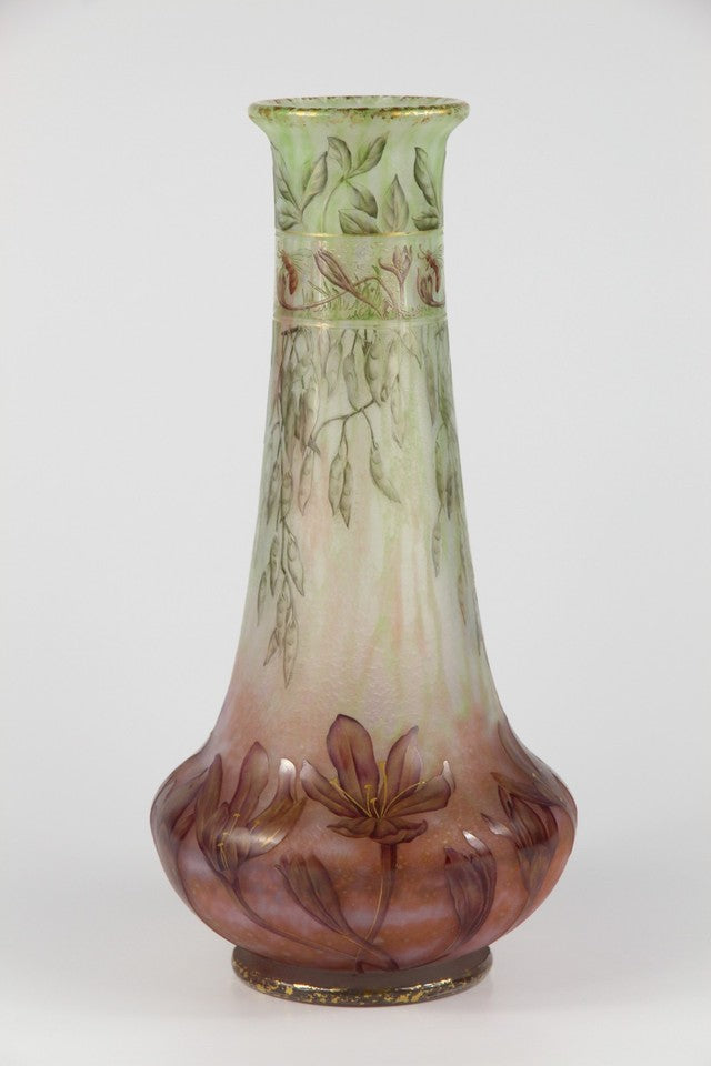 ドームナンシー（ドーム兄弟）百合（ユリ）の花が描かれた金彩の花瓶