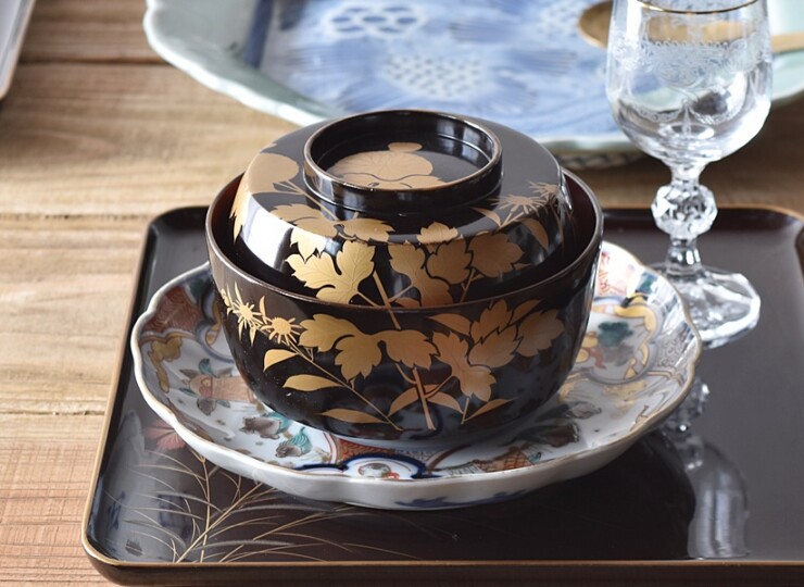 明治時代漆器 蓑亀蒔絵 金蒔絵 菓子椀2客 アンティーク 骨董 明治時代
