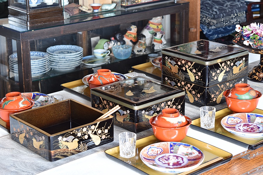 アンティーク 漆塗り膳 9枚セット 木箱付き 明治大正〜 約36.5cm 漆器