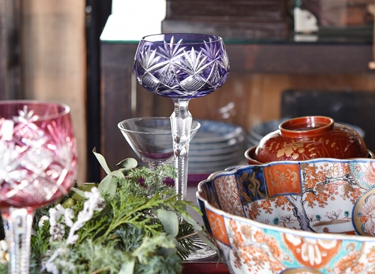 クリスタルガラス 被せカットグラス ワイングラス パープル ボヘミアン