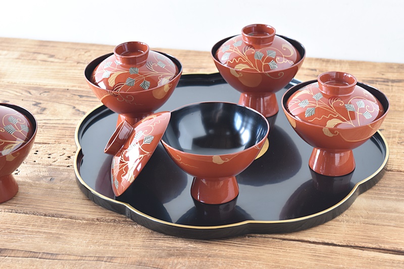 輪島塗 【彩葉】 わじま龍作 輪島塗 蒔絵 金彩 漆 吸物椀 五客