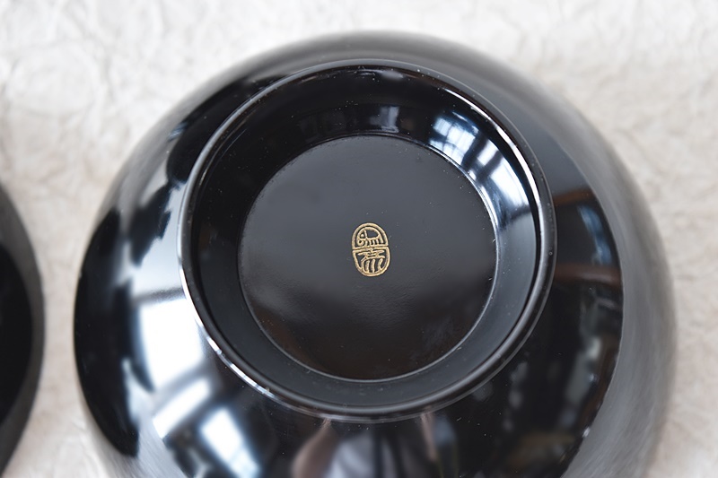 平安象彦 黒漆塗り 稲穂 金蒔絵 吸物椀 5客セット - 生活骨董と古布の