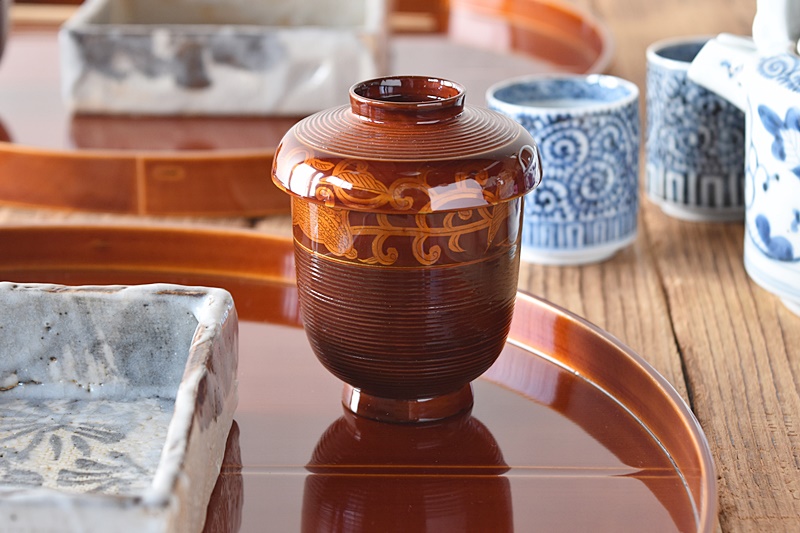 輪島塗 白檀塗 岡本陽斎 龍と花 小吸物椀 5客セット - 生活骨董と古布