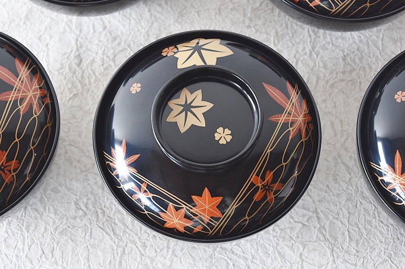 輪島塗 あみめ煮物碗 紅葉と桜 5客セット - 生活骨董と古布の