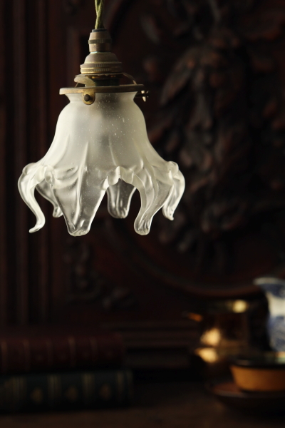 アンティークフロストガラスランプシェード ペンダントランプ アール