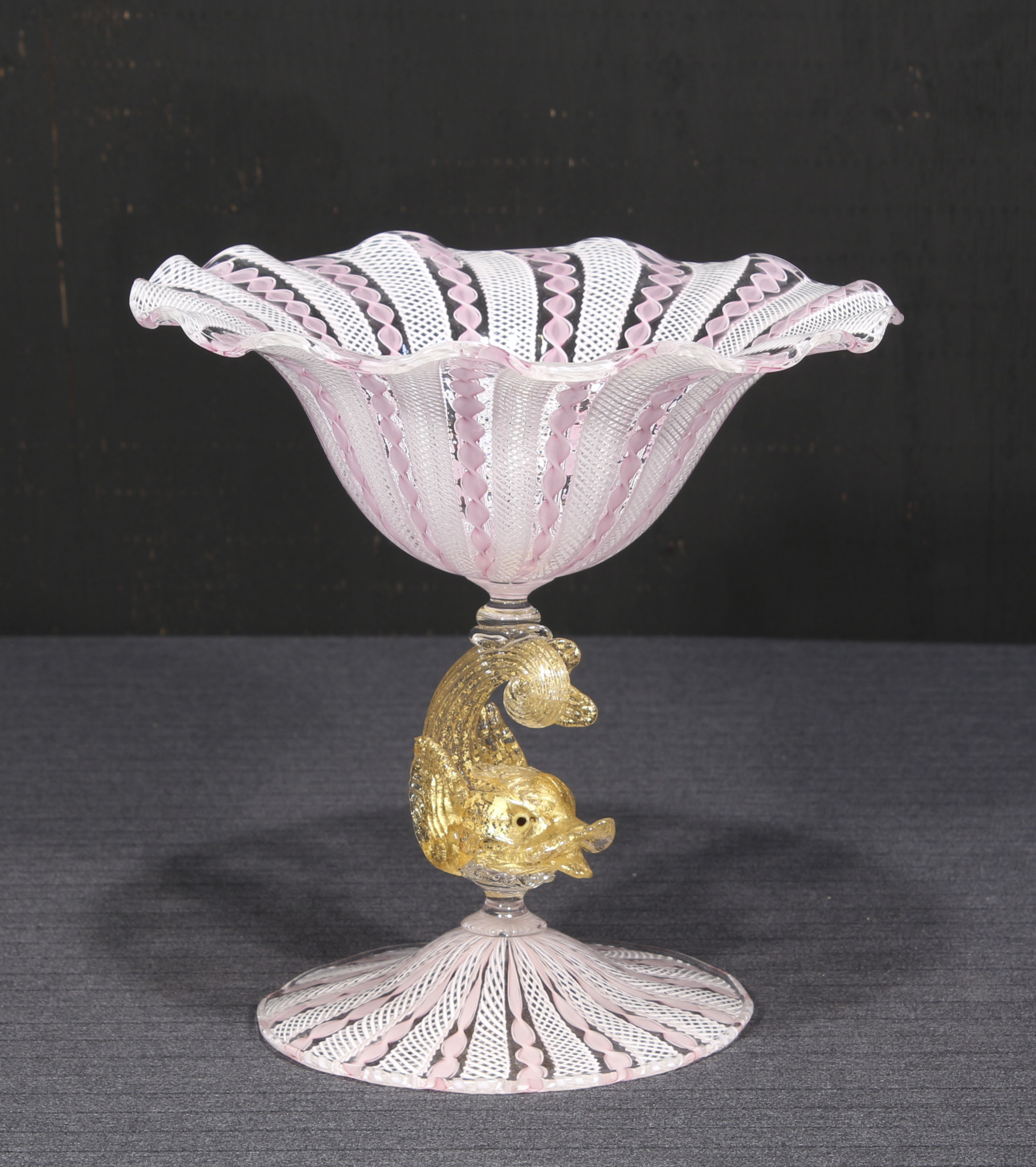 ベネチアグラス 白赤レースコンポート - 古好屋