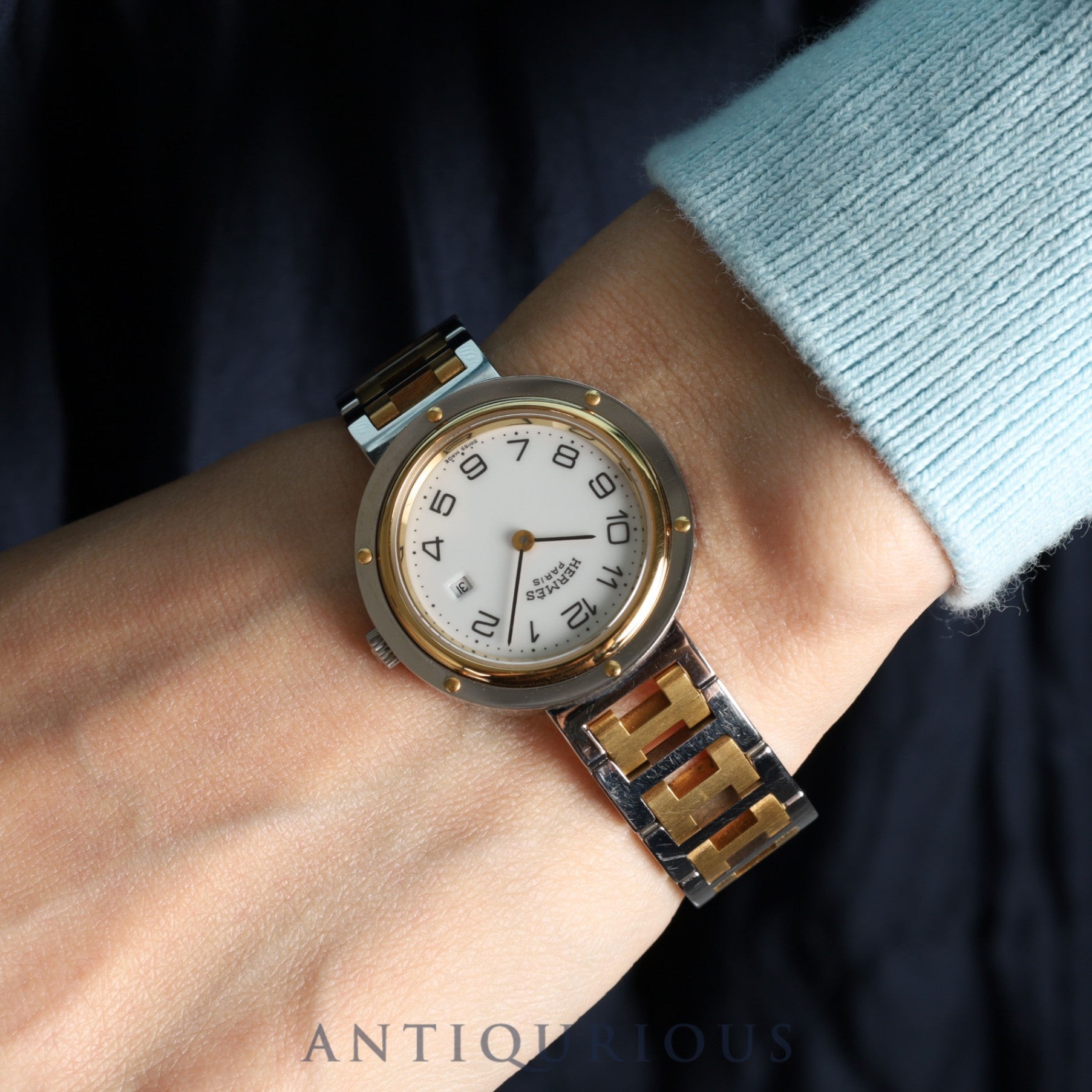 エルメス クリッパー ボーイズサイズ クオーツ SS / GP ホワイト