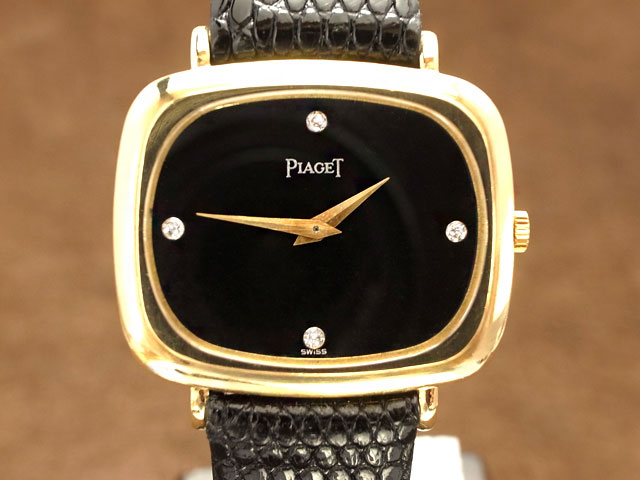 ピアジェ PIAGET 18KYG ブラック文字盤 4Pダイヤ 手巻9P2 YG尾錠