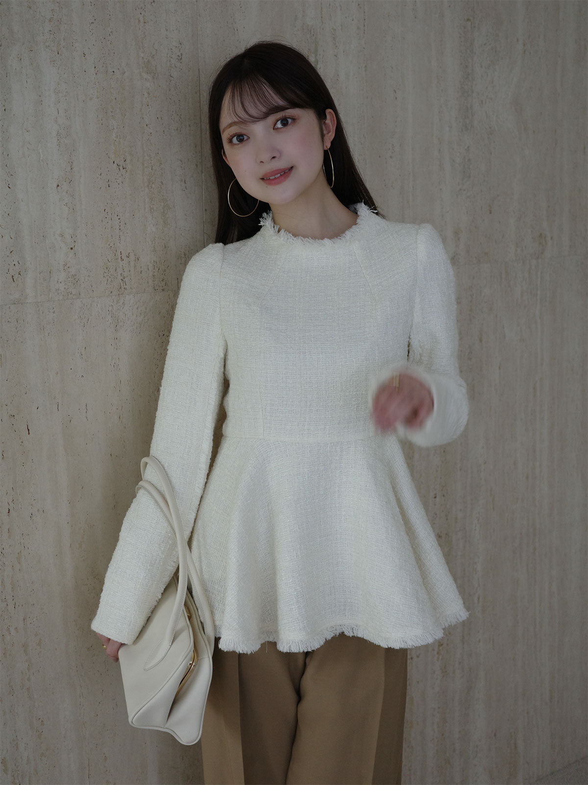 未使用】anuans ケープデザインツイードペプラムブラウス アニュアンス