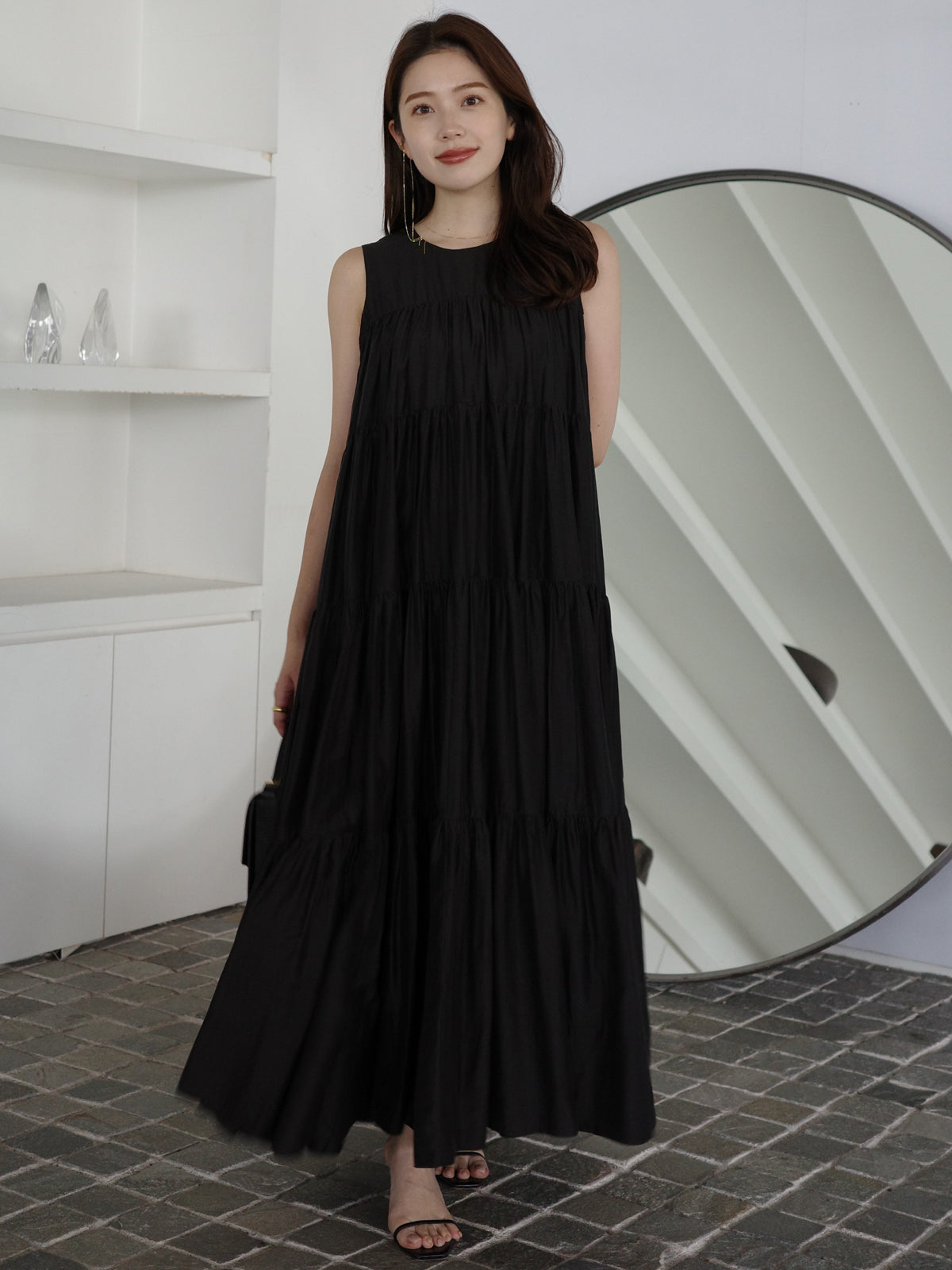 テンセルリッチオーガンティアードワンピース