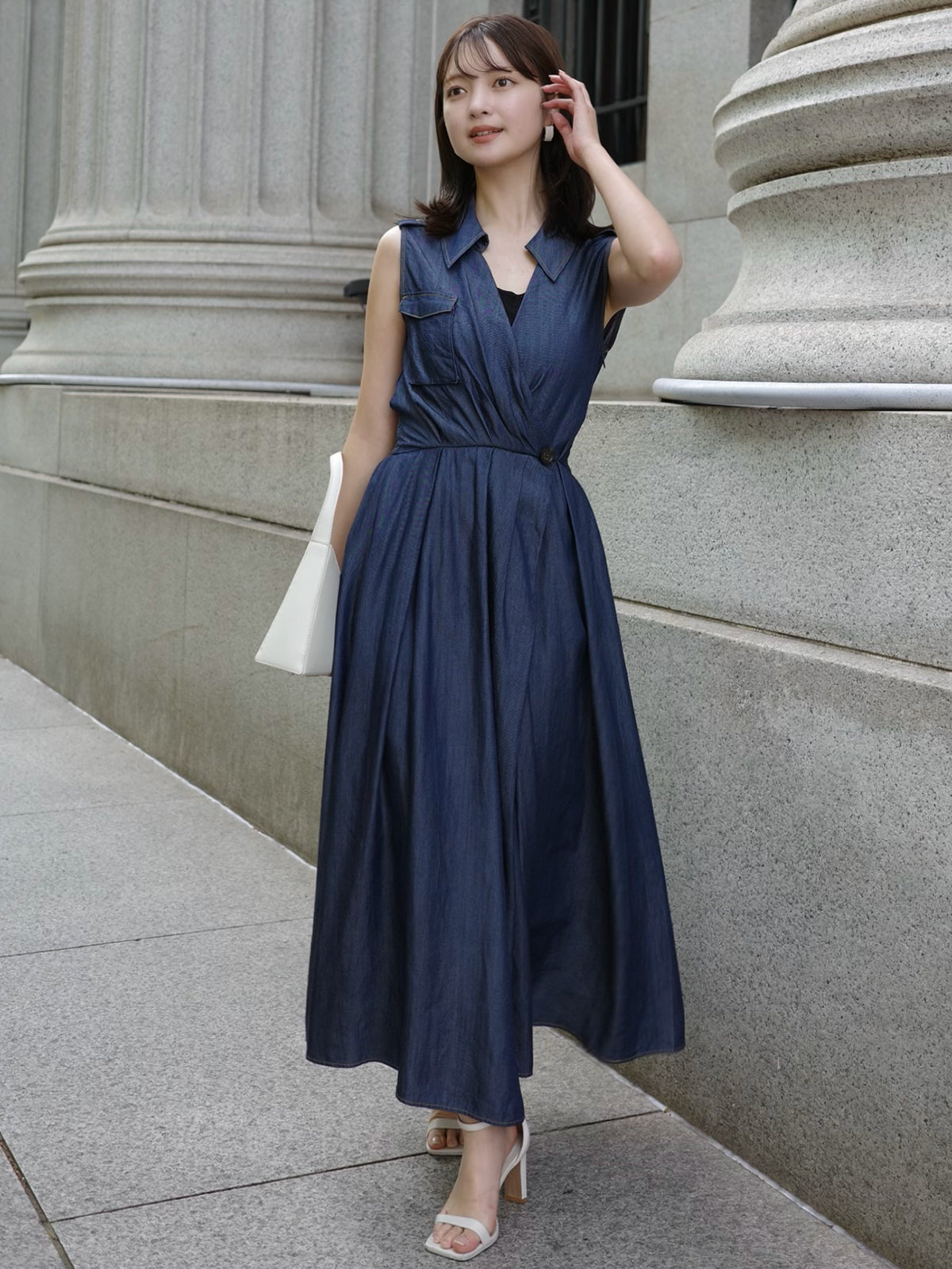 ノースリーブトレンチディテールワンピース