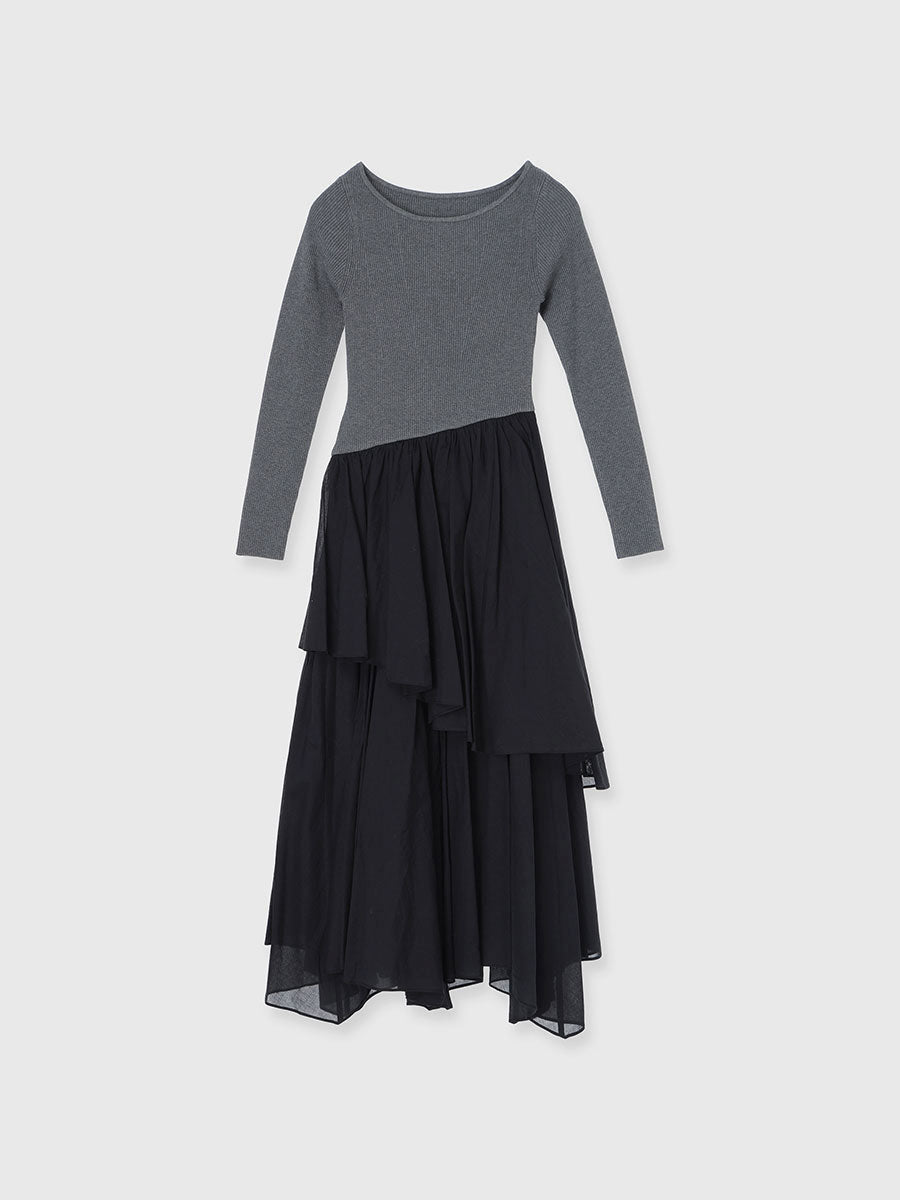 ボートネックイレギュラーヘムドッキングニットワンピース