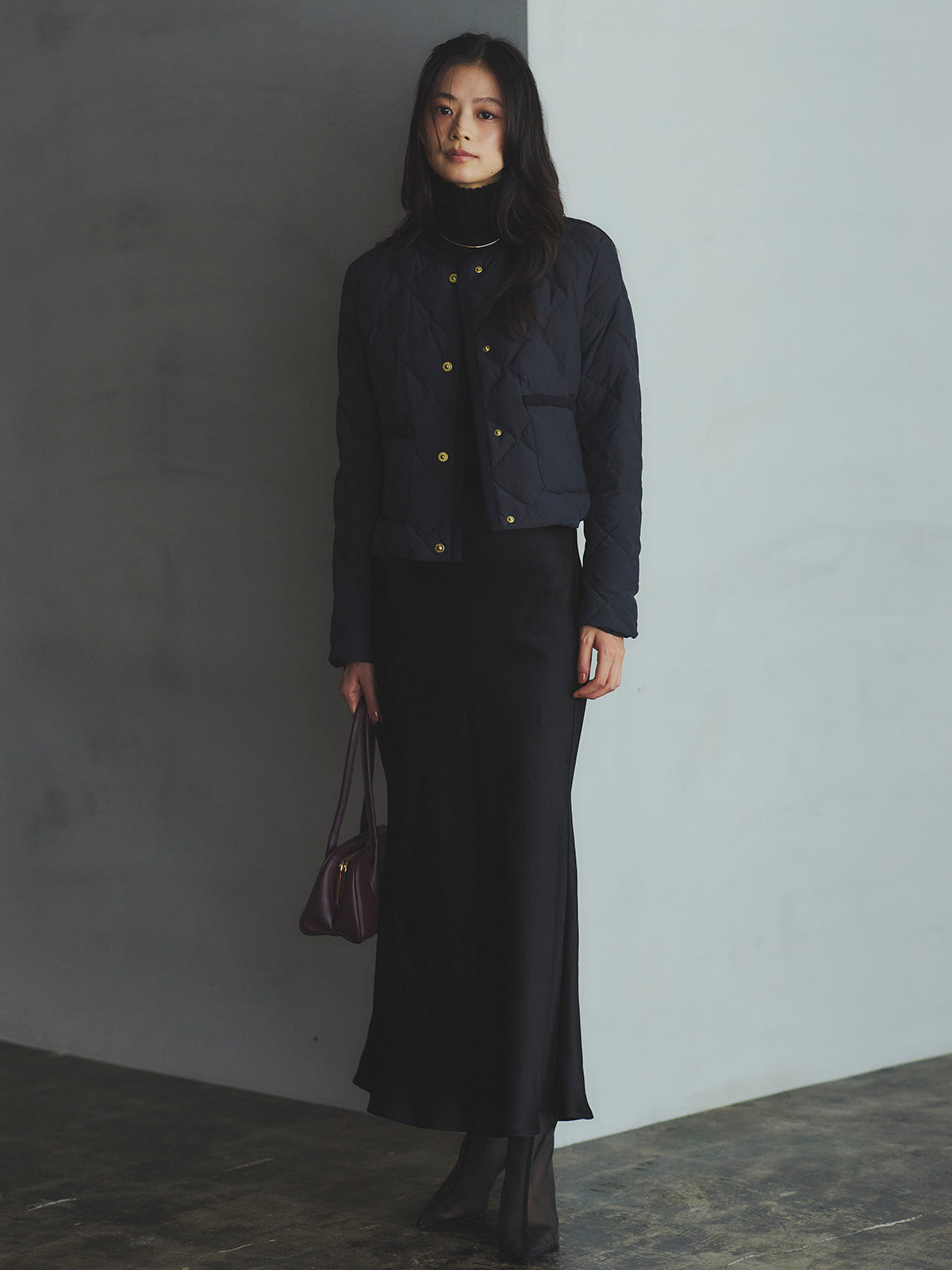 TAION×anuans】ノーカラーキルティングショートダウン