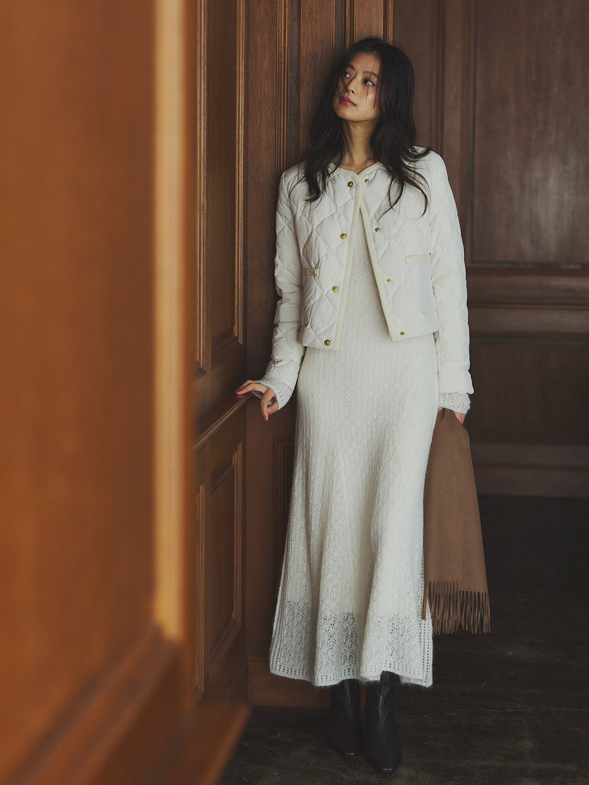 TAION×anuans】ノーカラーキルティングショートダウン