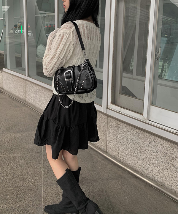 Y2Kチェーンバックルショルダーミニレザーバッグ | ファッション通販