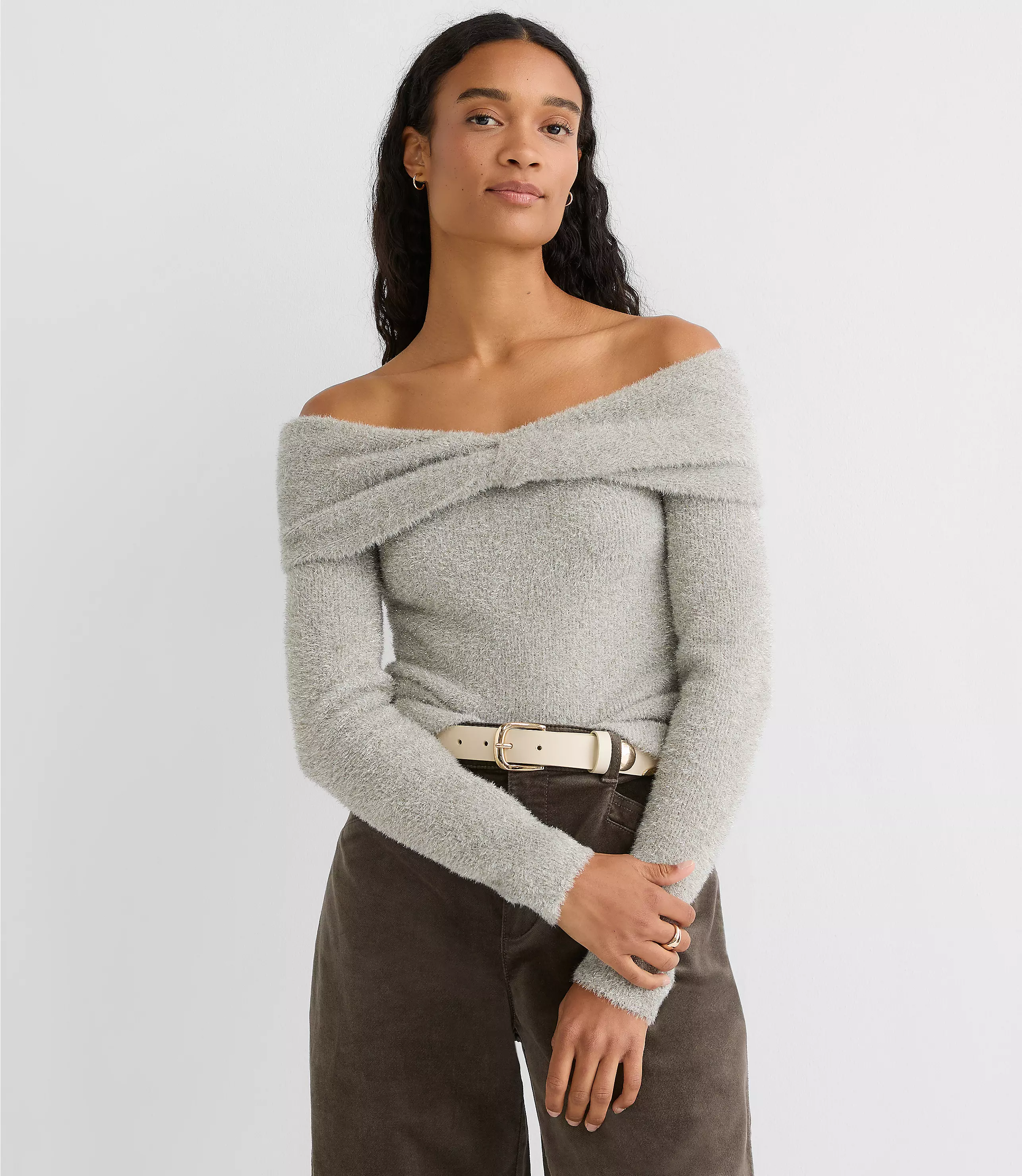 Shimmer Twist Off The Shoulder Sweater