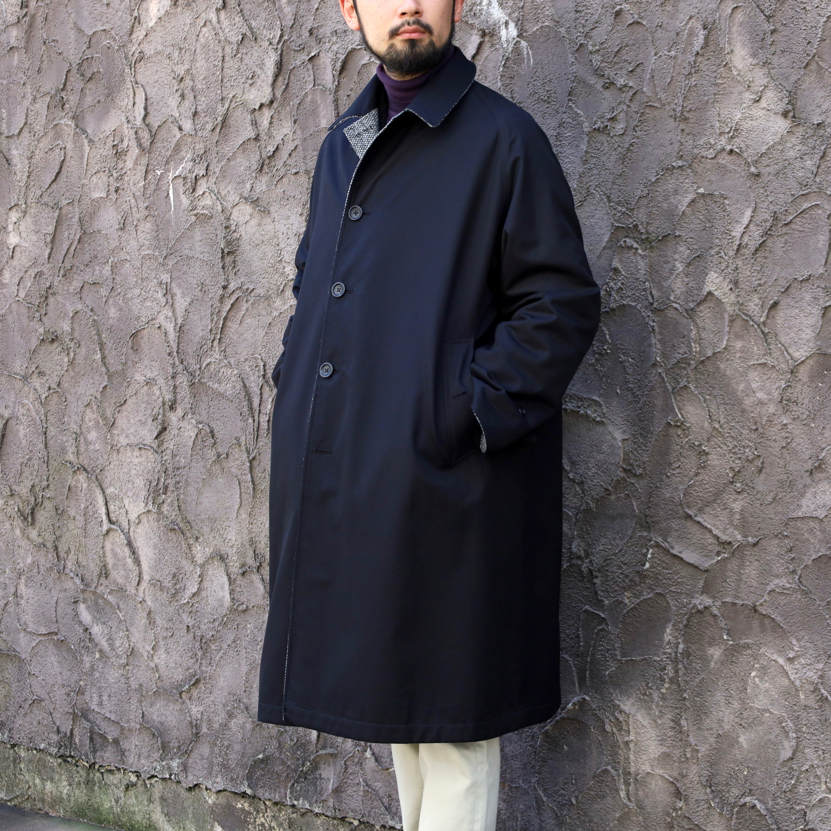 SINGLE RAGLAN COAT Ⅱ REVERSIBLE BLACK – ANATOMICA NAGOYA