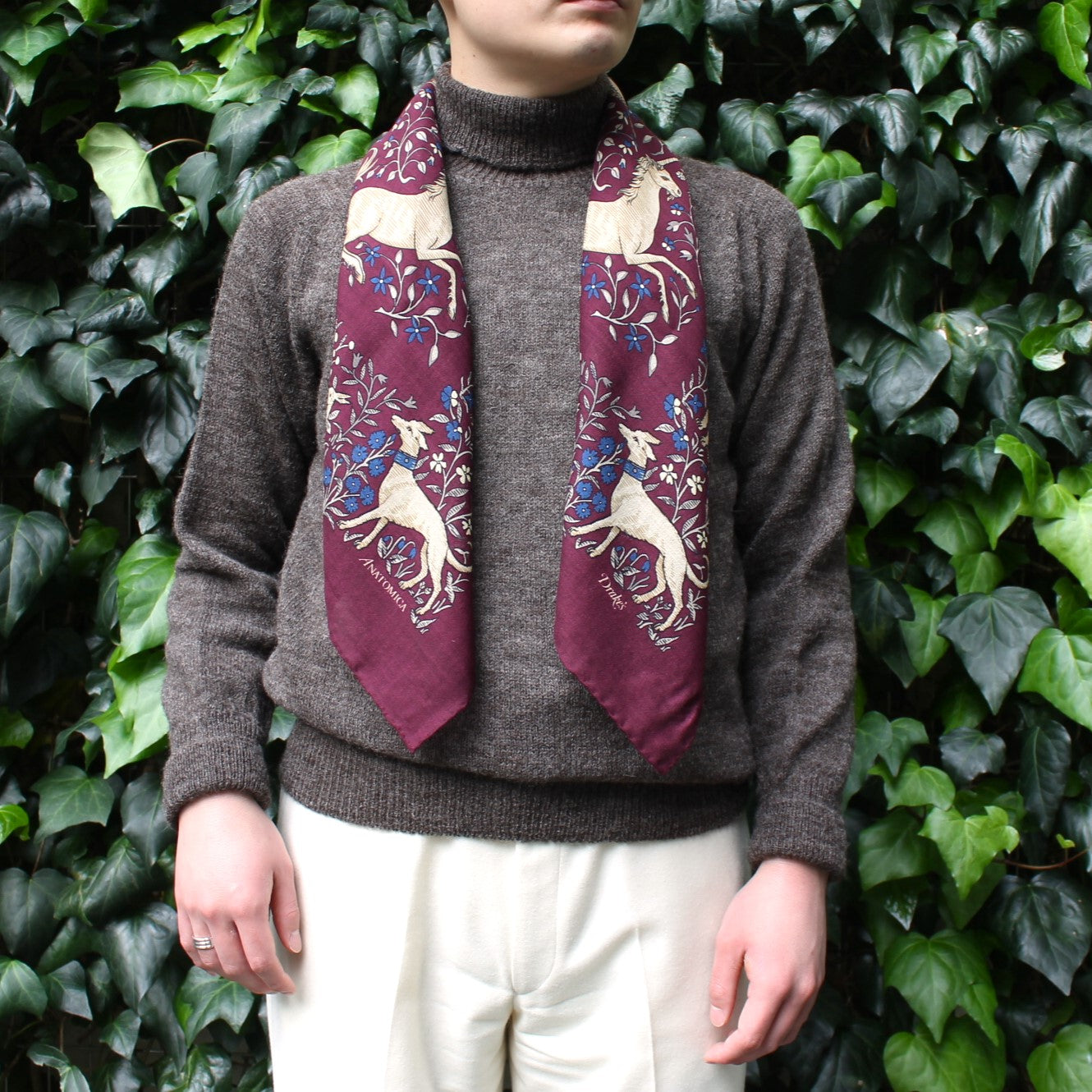 DRAKE'S SQUARE SCARF UNICORN BURGUNDY – ANATOMICA NAGOYA