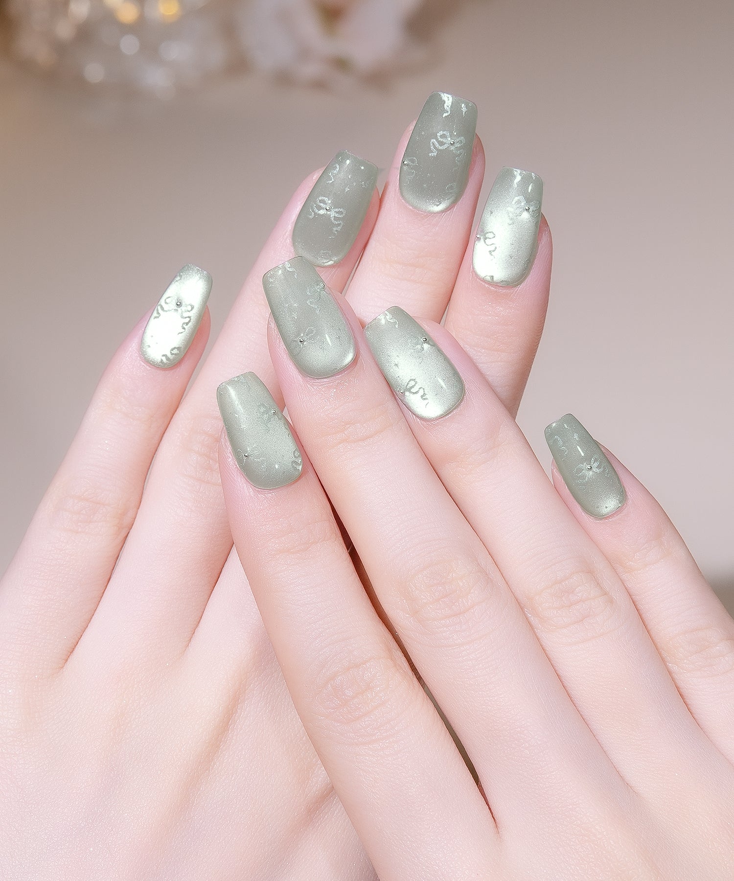 一部当日発送】水光ネイルライトグリーンマグネットリボンバレリーナ