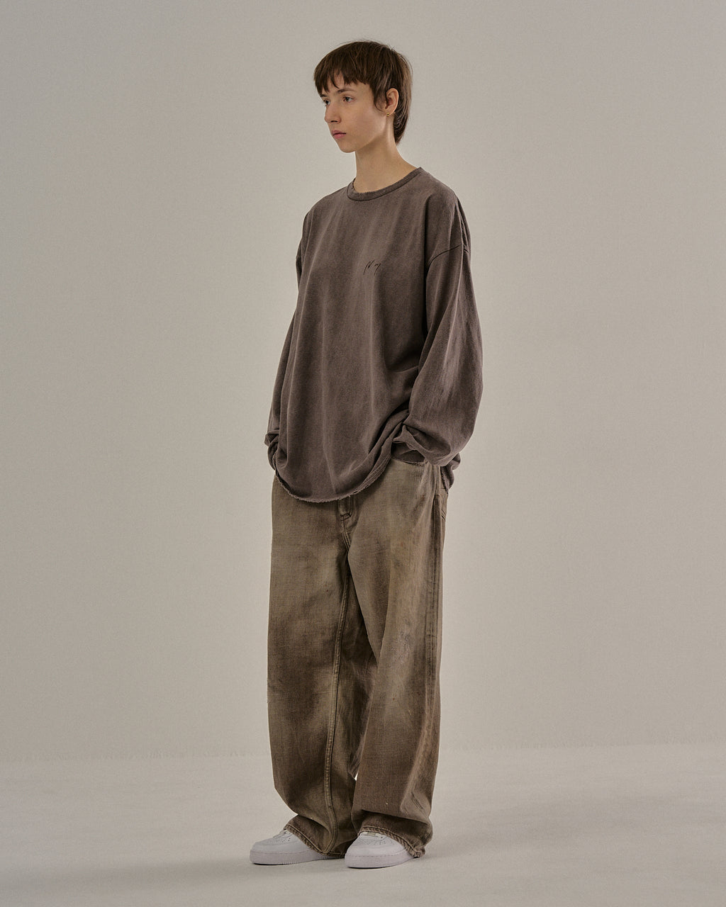 EMBROIDERY DYED LS T-SHIRT(BROWN) – ANCELLM