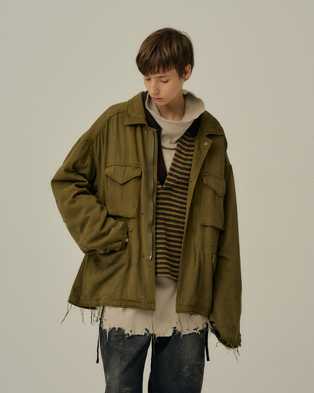 SILK SUEDE FIELD JACKET(KHAKI) – ANCELLM