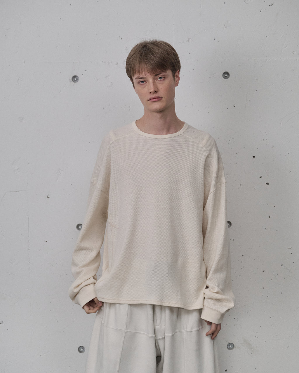 WAFFLE CREW NECK LS(WHITE) – ANCELLM