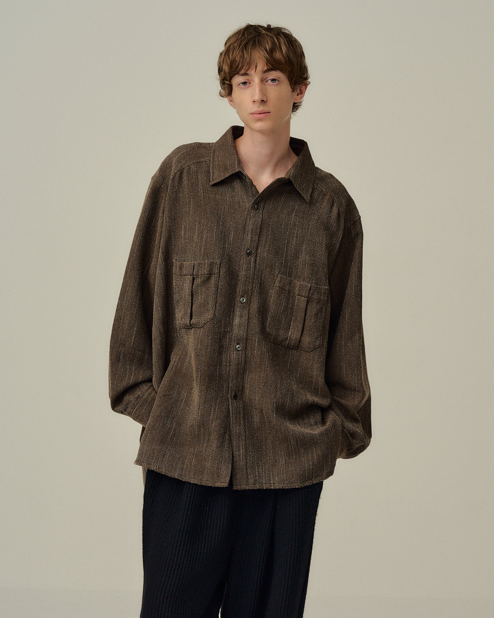 MELANGE WOOL OVER WORK SHIRT(BROWN) – ANCELLM