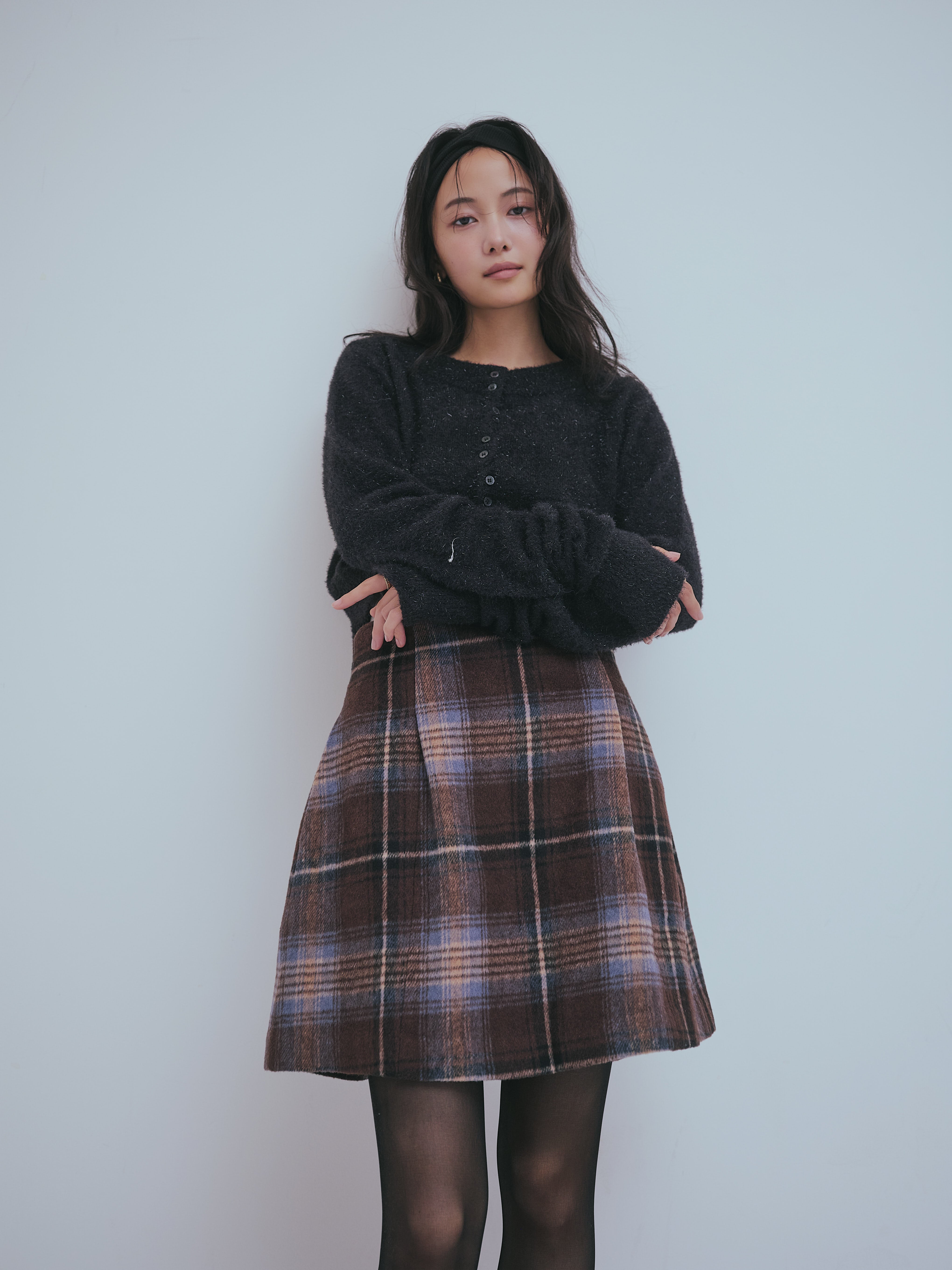 checked mini skirt – andequal