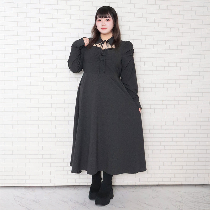 大きいサイズ レディース｜フロントオープン長袖ワンピース（3L/4L/5L