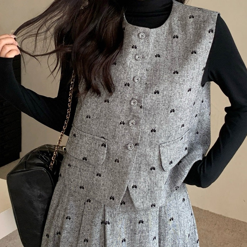 大きいサイズ レディース｜グレーリボンドット・ツイード3点