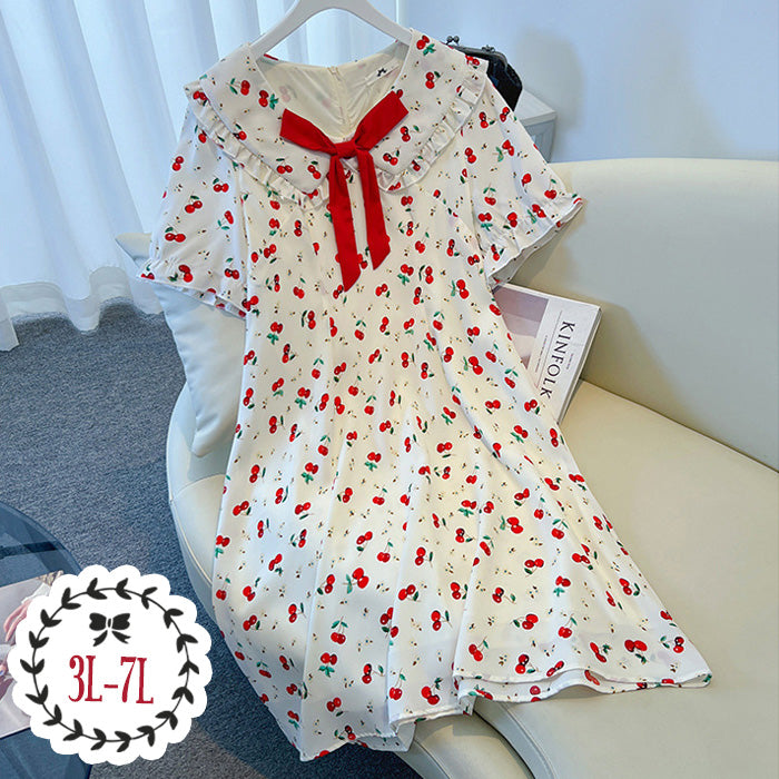 大きいサイズ レディース｜さくらんぼリボンの乙女ワンピース(3L/4L/5L