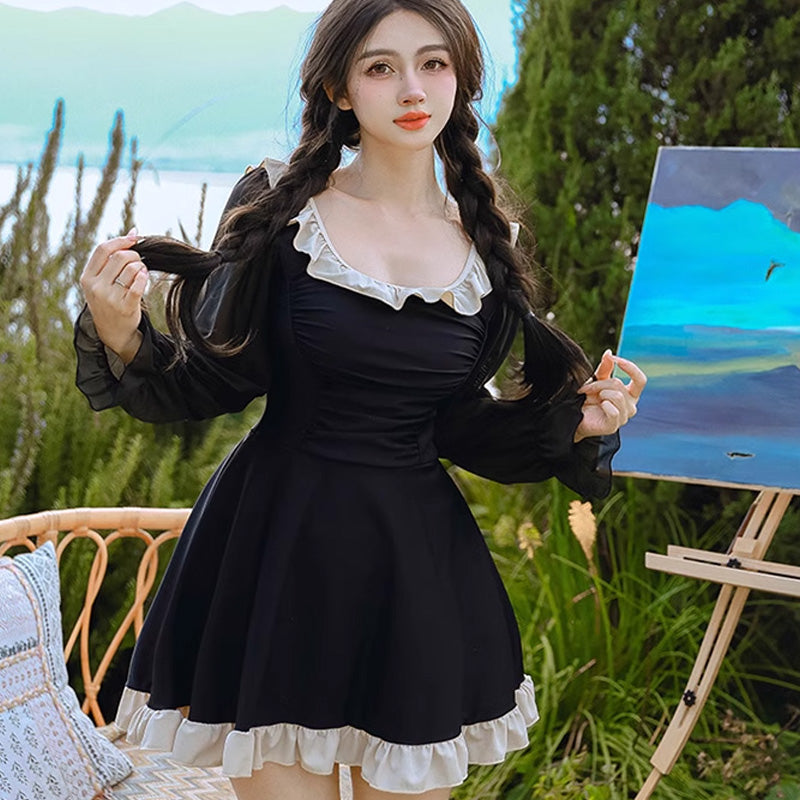 大きいサイズ レディース｜バッグリボンフリルワンピース水着スイム