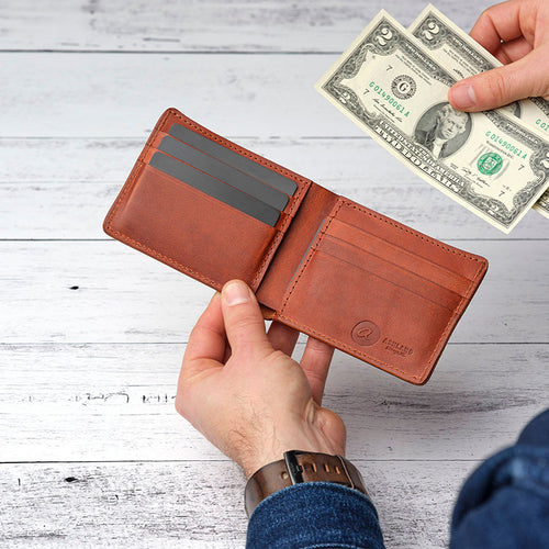 Johnny the Fox Men's Leather Wallet (Black Shell, Reverse Interior