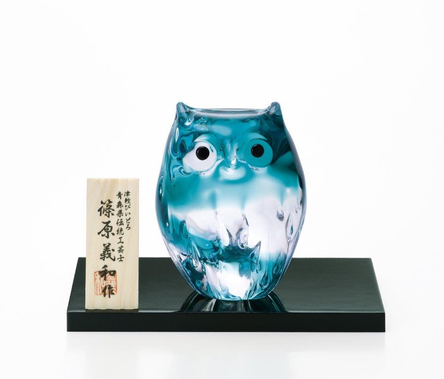 青森県伝統工芸品 津軽びいどろ 子ふくろう グリーン | アスパム物産