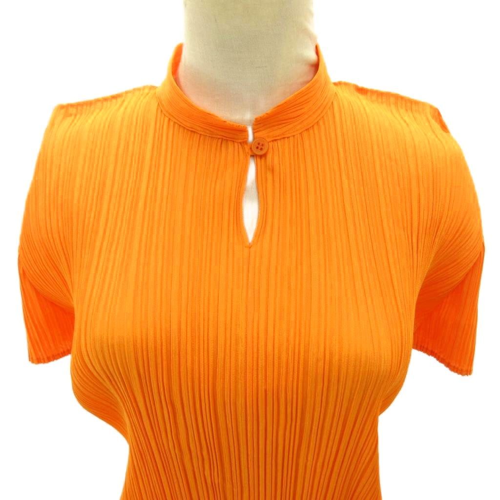 PLEATS PLEASE リブ編みオレンジ系半袖Tシャツ プリーツプリーズ