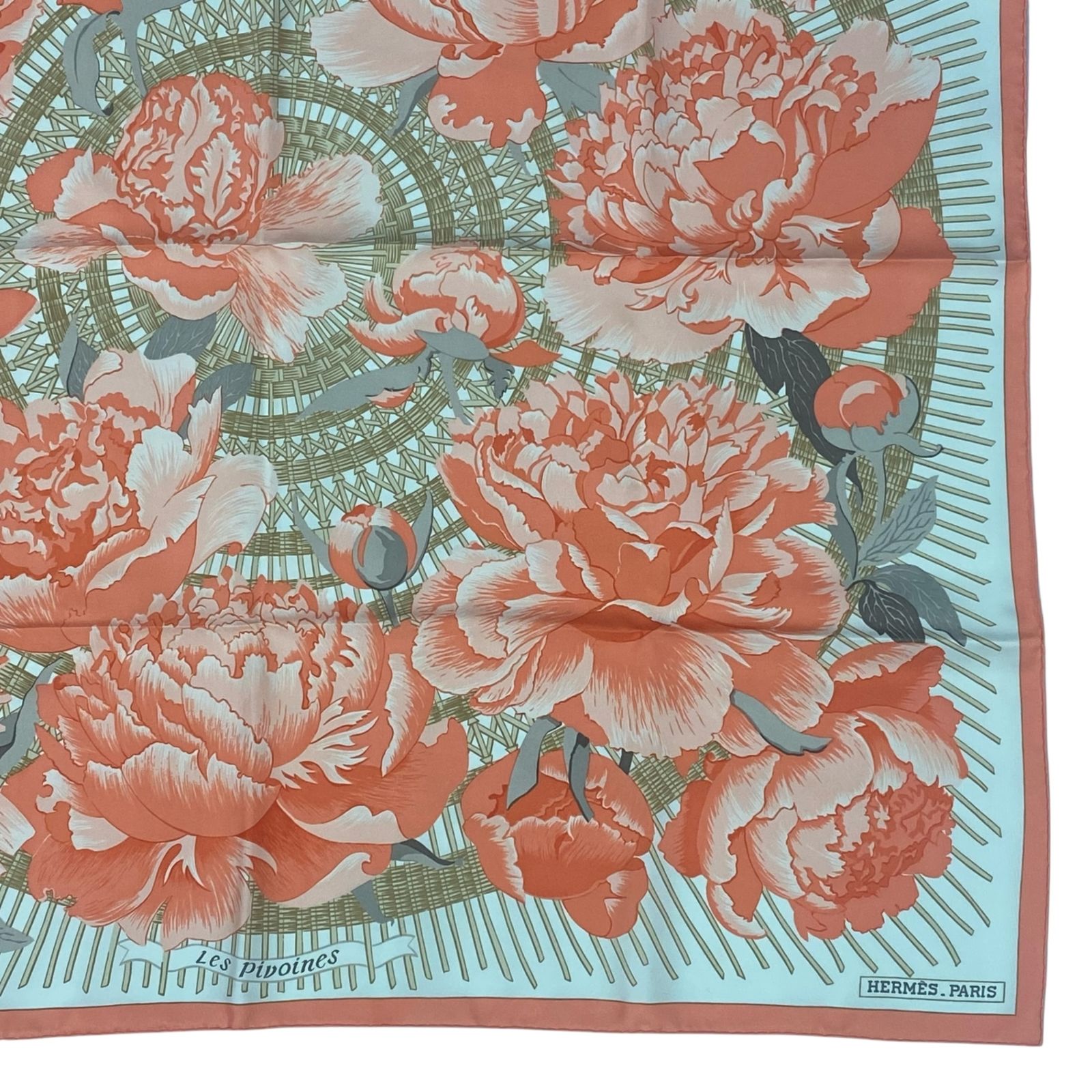 新品同様 HERMES エルメス シルク カレ90 Les Pivoines 芍薬 花柄