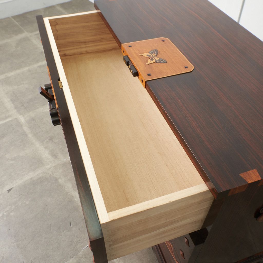 木象嵌 緻密埋木 チェスト 黒檀 紫檀 花梨 和モダン 寄木細工 高級