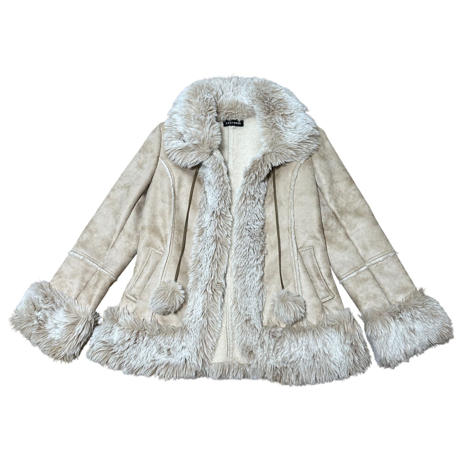 L'EST ROSE フェイクムートン コート アイボリー サイズ3 レディースL